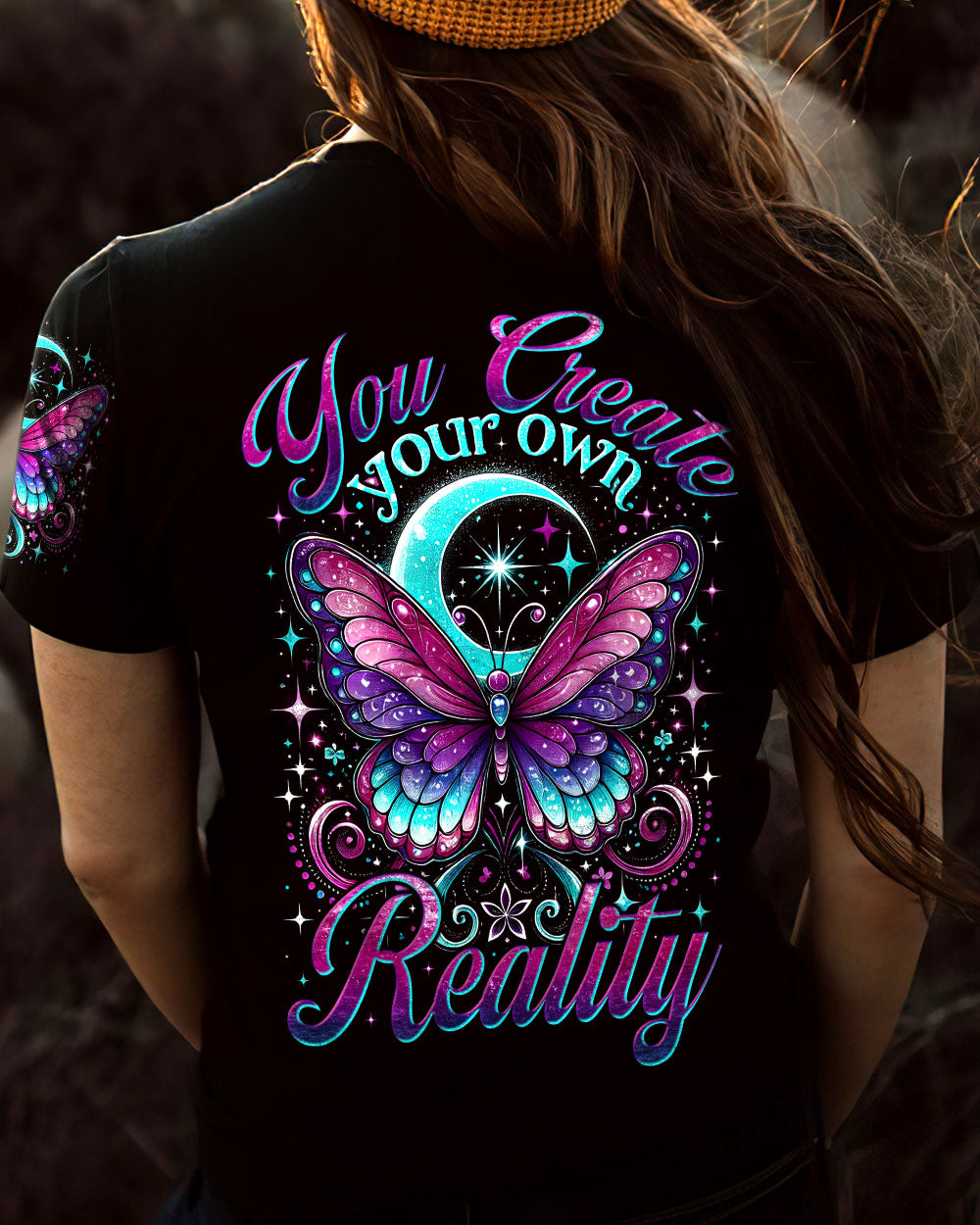 You Create Your Own Reality Purple Butterfly and Moon Spiritual Graphic AOP Shirts _5_ QQlHW