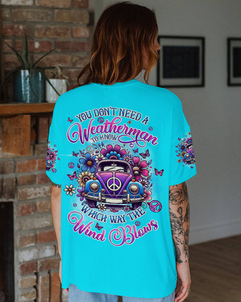 You Don_E2_80_99t Need a Weatherman Which Way the Wind Blows Retro Hippie VW Bug AOP Shirts _1_ e2B4Q