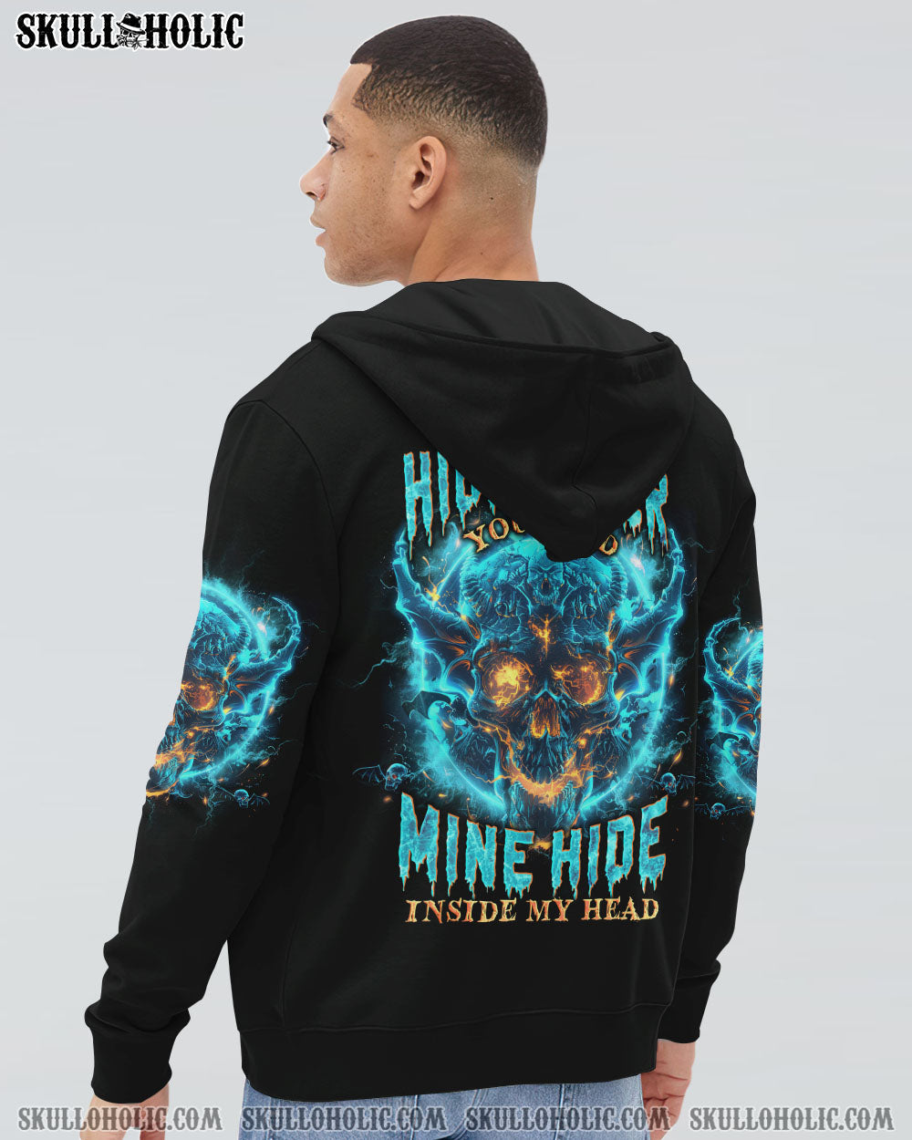 Your Demons Hide Under your Bed Mine Hide in My Head Blue Flame Skull Gothic AOP Shirts _2_ Uwb4g