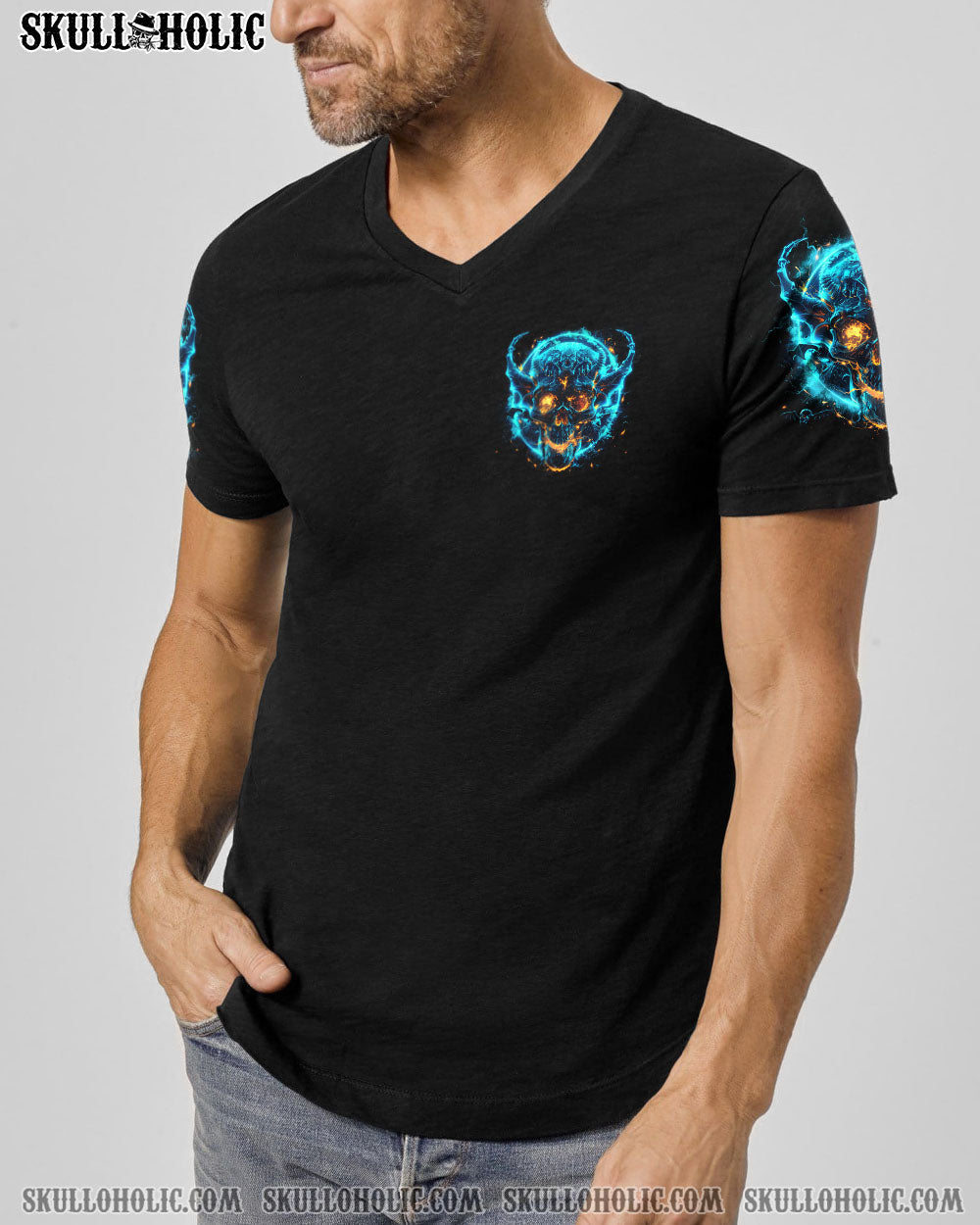 Your Demons Hide Under your Bed Mine Hide in My Head Blue Flame Skull Gothic AOP Shirts _8_ 2yHfg