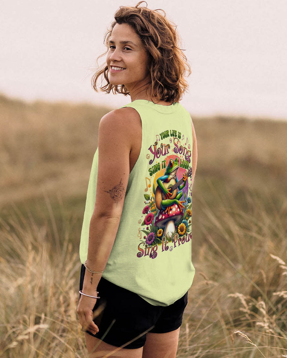 Your Life Is Your Song Sing It Loud Sing It Proud Frog Hippie Guitar Floral AOP Shirts _11_ M9bH0