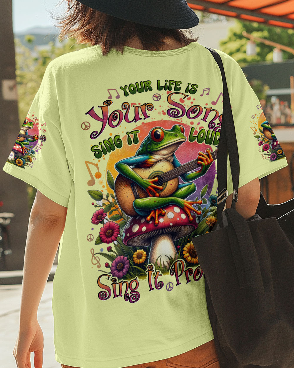 Your Life Is Your Song Sing It Loud Sing It Proud Frog Hippie Guitar Floral AOP Shirts _3_ qg8EE