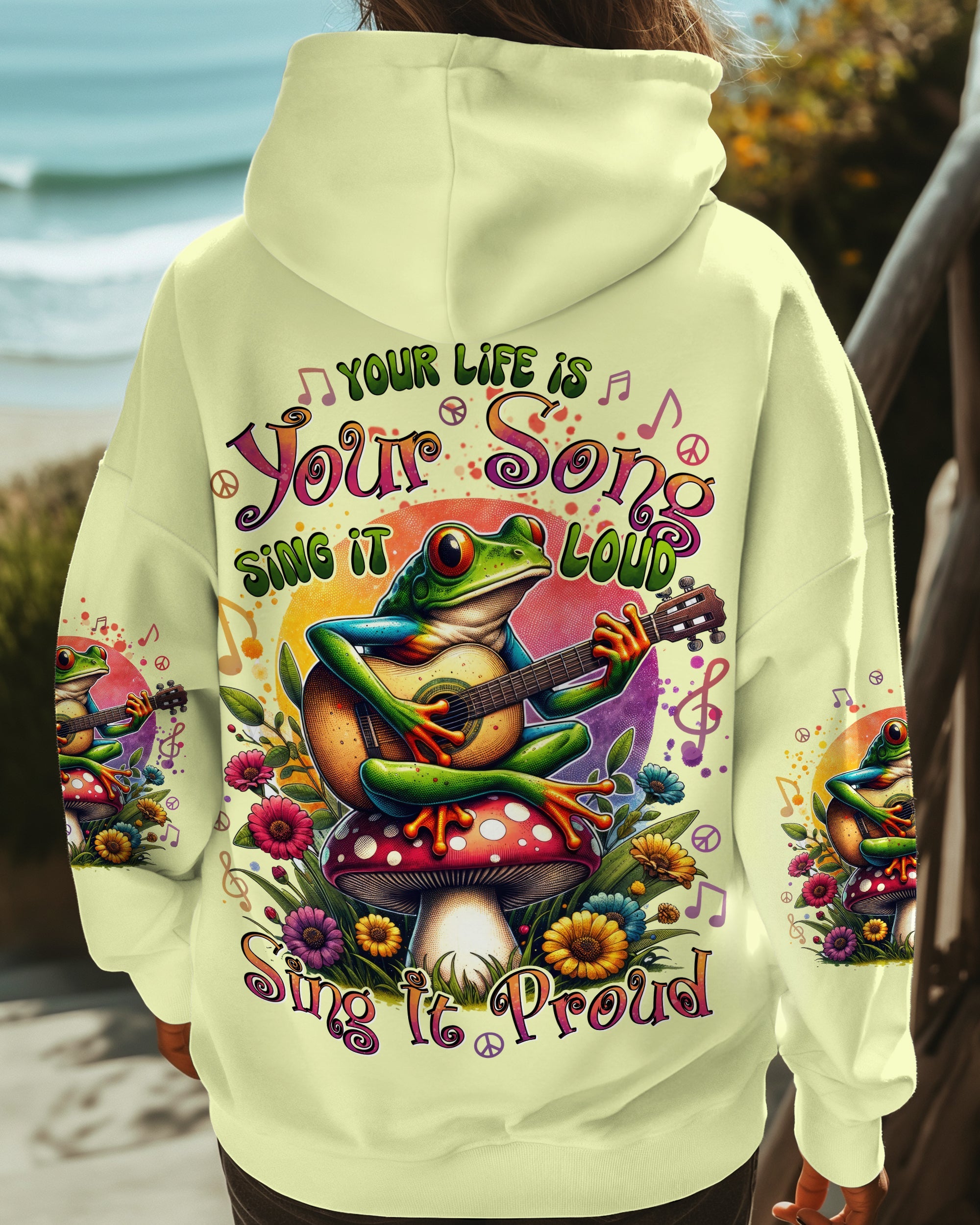 Your Life Is Your Song Sing It Loud Sing It Proud Frog Hippie Guitar Floral AOP Shirts _5_ Kx87I