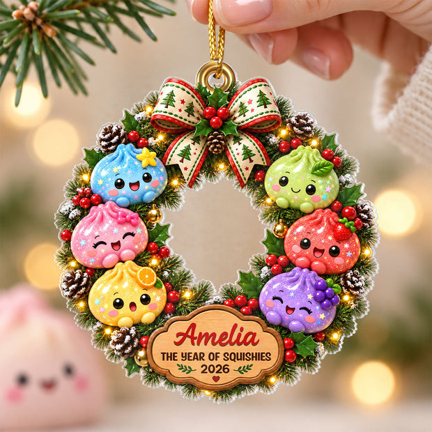 The Year Of Squishies Dumpling Wreath 2D Flat Christmas Gifts For Kids– Personalized Acrylic Ornament
