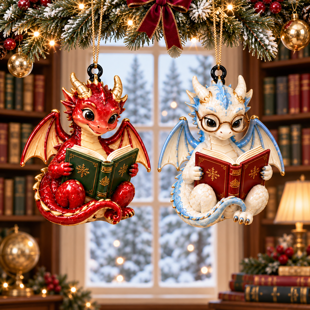 Dragon Library Merry Christmas Gift For Book Lovers - Personalized Acrylic Ornament