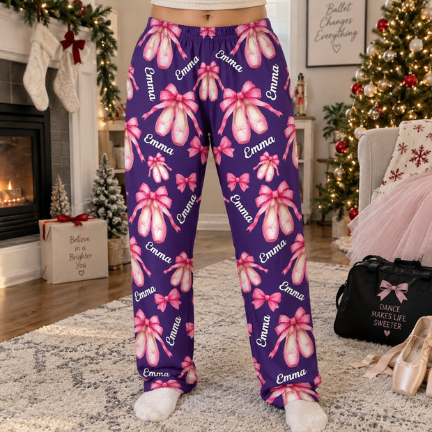 Coquette Bow Ballet Custom Name, Number Gift For Ballet Lover, Ballerina - Personalized Pajama Pants