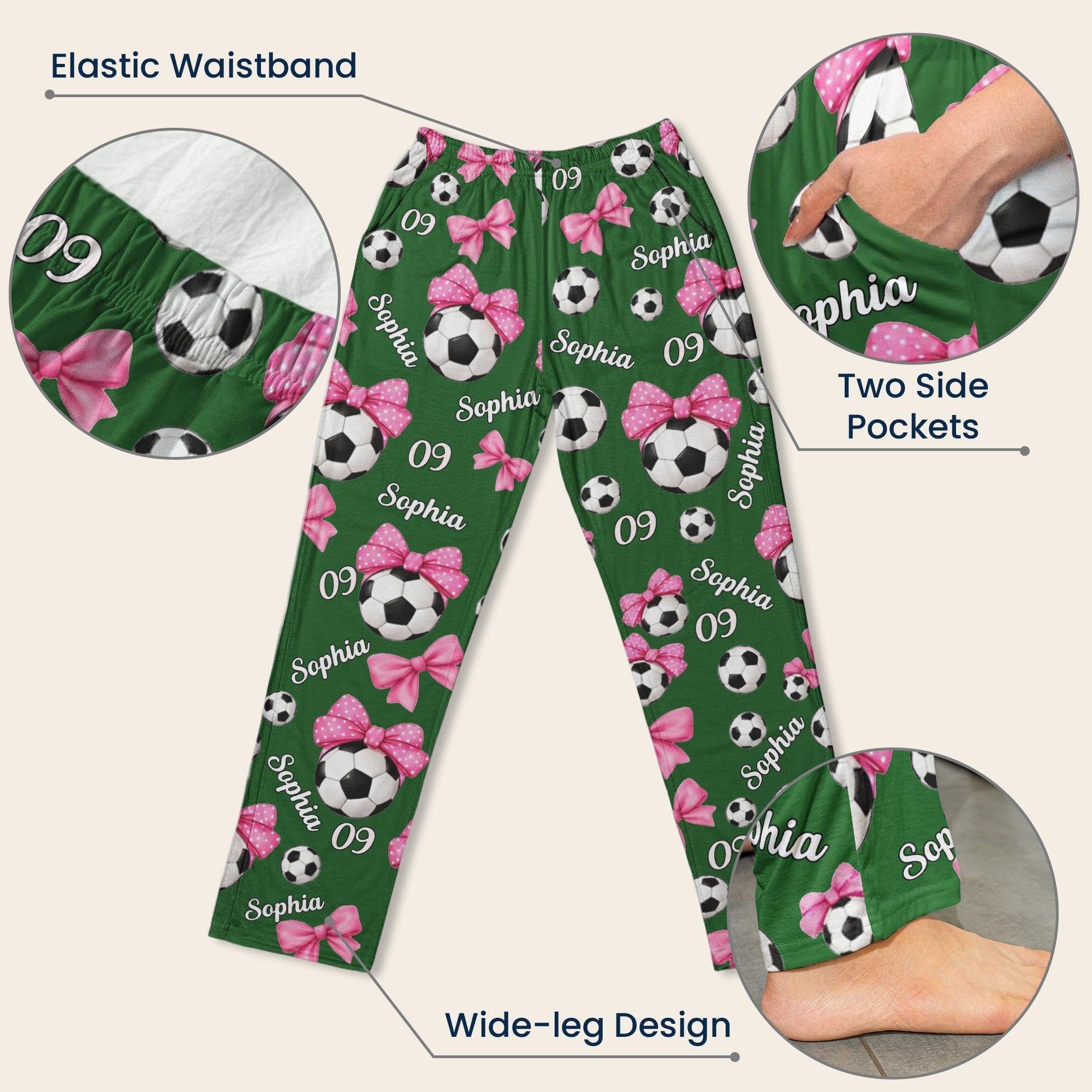 coquette bow soccer custom name number gift for soccer player soccer team personalized lounge pants 9_55114f66 3009 48d6 b339 bc22aa055ce4