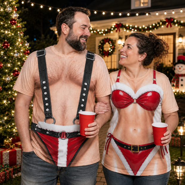 Custom Funny Hairy Torso Bikini Christmas Costume Gift For Couples - Personalized AOP Tshirt