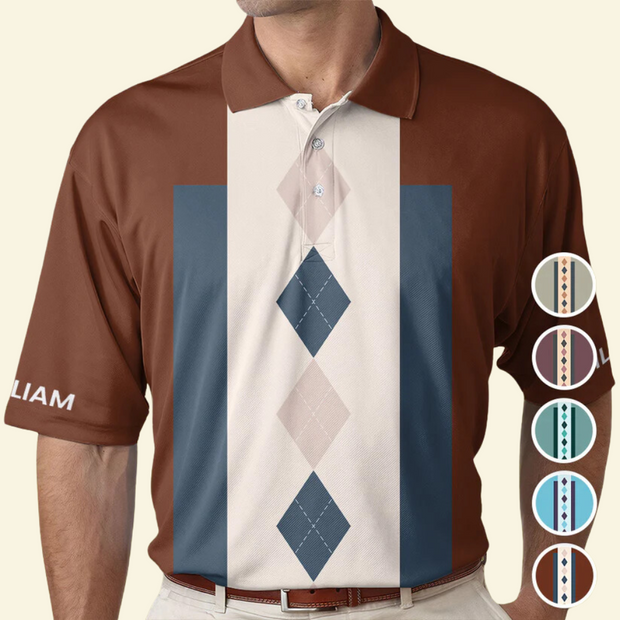 Custom Name Golf Argyle Pattern Vintage Style - Gift For Father, Grandfather - Men Polo