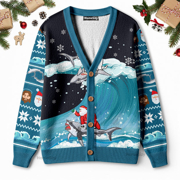 Jesus And Santa Sharks - Christmas Gift For Adults - 3d Ugly Christmas Cardigan QT309134