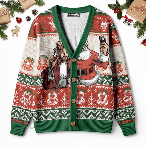 Santa And Jesus Christmas Ugly Cardigan QT211715Hj