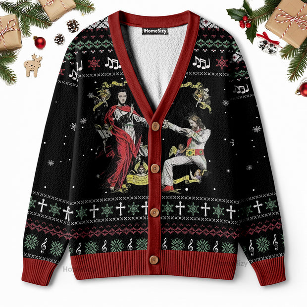 Jesus And Elvis Christmas Ugly Cardigan QT208486Hj
