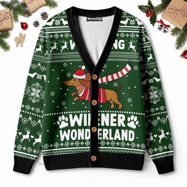 Dog Walking In A Wiener Wonderland - Christmas Gift For Adults - 3D Ugly Christmas Cardigan QT309192