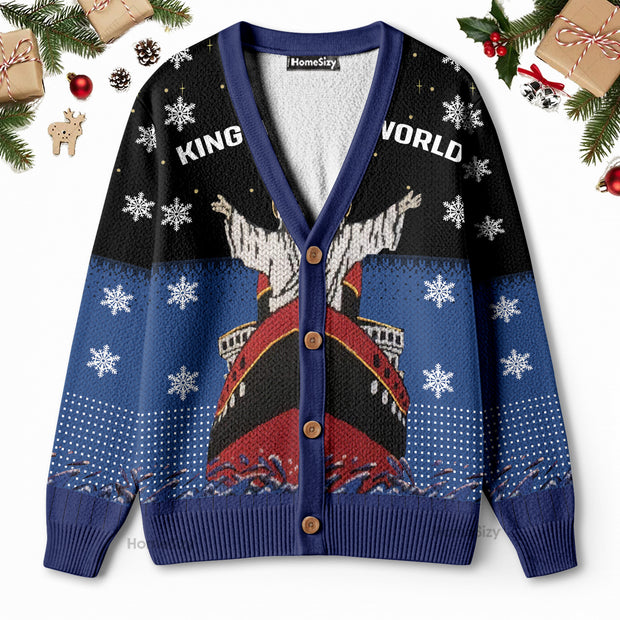 Titanic Jesus King Of The World Christmas Ugly Cardigan QT211527Hj