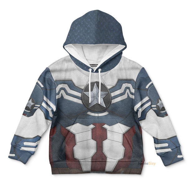3D Sam Wilson Captain America Custom Cosplay Costum Kid Hoodie QT307019