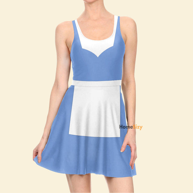 Beauty And The Beast Movie Belle Blue Cosplay Costume - Skater Dress