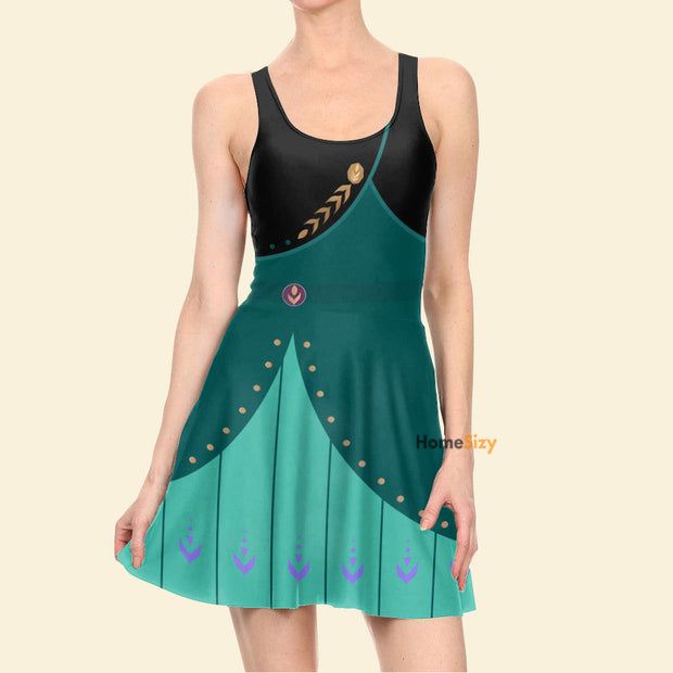 Frozen 2 Movie Queen Anna Cosplay Costume - Skater Dress