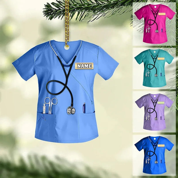 Scrubs Ornament With Name - Custom Shaped Acrylic Ornament - Christmas Gift for Nurse, Healthcare Worker