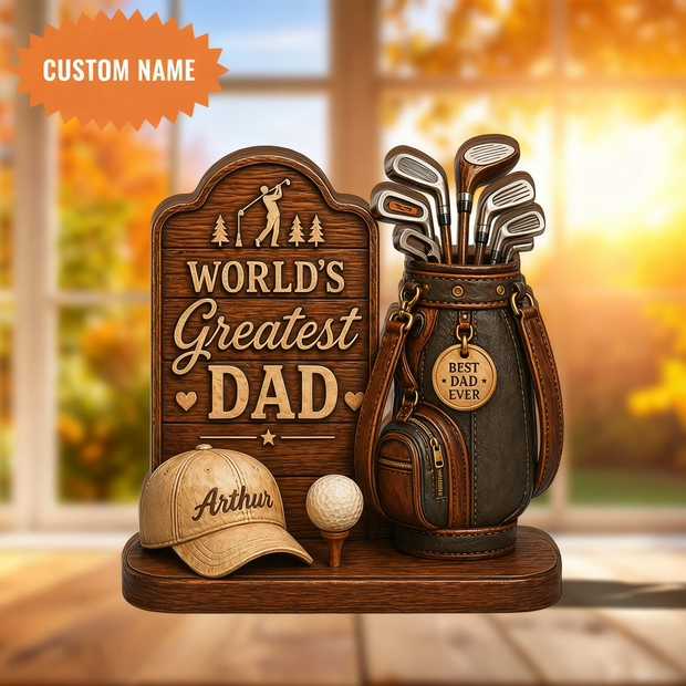 Greatest Dad Ever Custom Name Christmas Gift For Dad, Him, Golf Lovers - Personalized Wooden Block