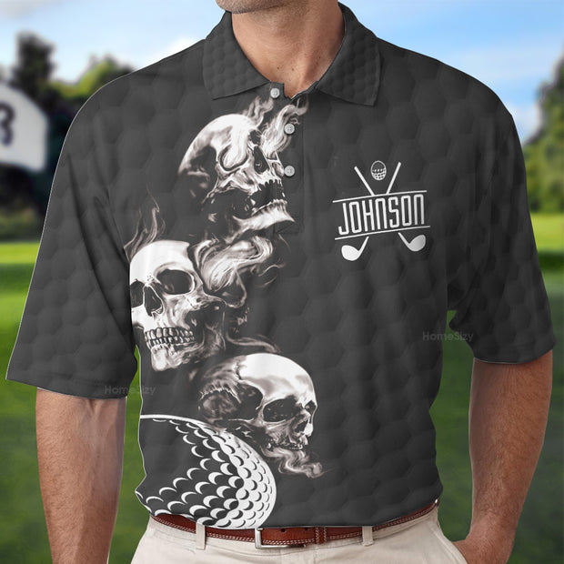 Personalized Custom Name Golf Ball And Skulls Polo Shirt, Golf Shirt For Men QT210565La