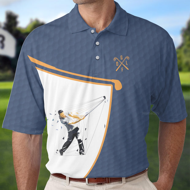 Swing Swear Drink And Repeat Golf Polo Shirt, Blue And White Short Sleeve Golf Polo For Men, Funny Golf Shirt QT303296La