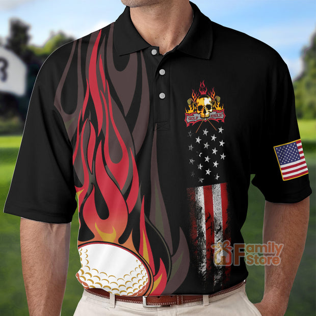 Golf Flame Skull Short Sleeve Golf - Men Polo Shirt