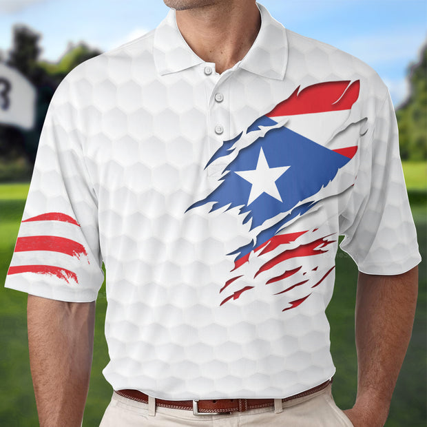 Golf Puerto Rico Flag Polo Shirt, Simple Golfing Shirt For Male Golfers, Thoughtful Golf Gift Idea QT304096La