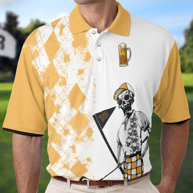 Weekend Forecast Beer And Argyle Pattern Skeleton Golf Polo Shirt QT206280La