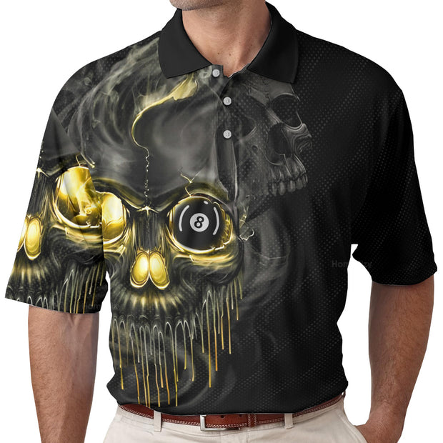 Skull Billiards Polo Shirt, Black Skull Billiards Shirt Design For Men, Scary Halloween Gift Idea QT212338La