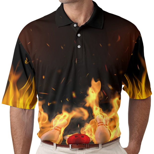 Bowling Pin With Fire Polo Shirt QT208138La