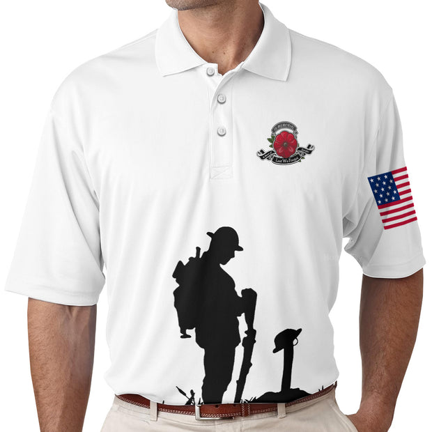 US Veteran Lest We Forget Polo Shirt, Military American Flag Golf Shirt For Men QT303032La