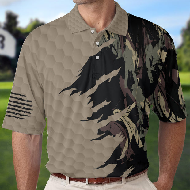 Personalized Ripped Vintage Golfing Clubs Skull Camouflaged Polo Polo Shirt QT211706La