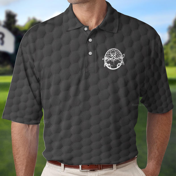 Pray For Birdie Golfing Skeleton Polo Shirt, Black Golf Pattern Skull Polo Shirt, Best Golf Shirt For Men QT208467La