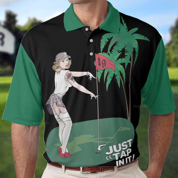 Just Tap In It! Golf Polo Shirt, Funny Black And Green Golf Shirt For Men QT206281La