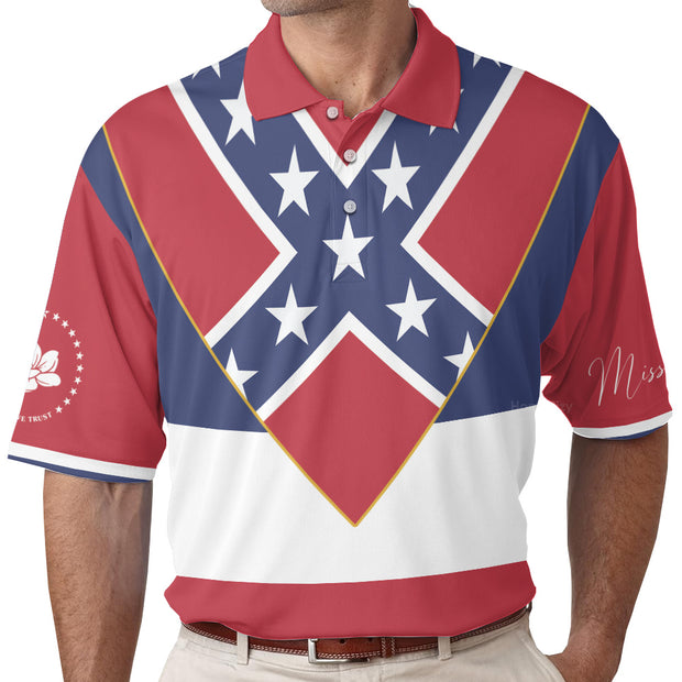 Mississippi And Southern Flag Short Sleeve Polo Shirt, Mississippi State Polo Shirt For Men QT305116La