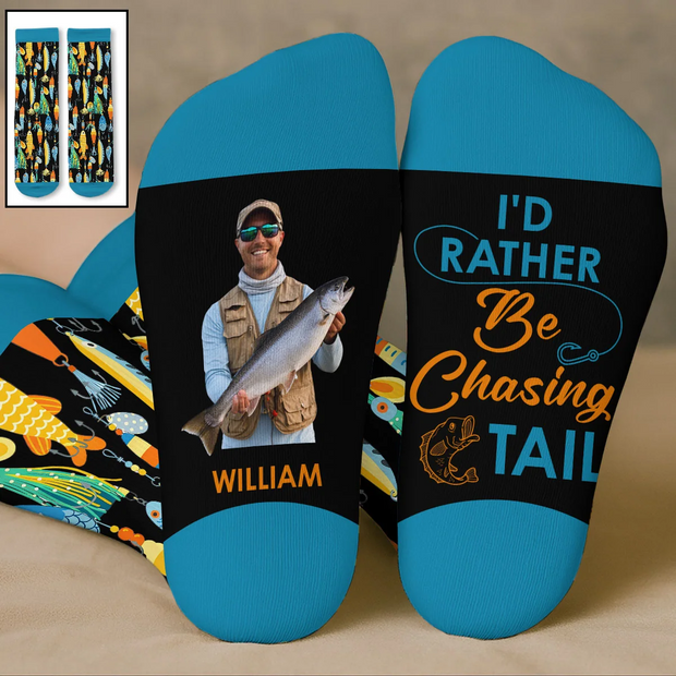 Chasing Tail Custom Photo Gift For Fishing Lovers - Personalized Crew Socks
