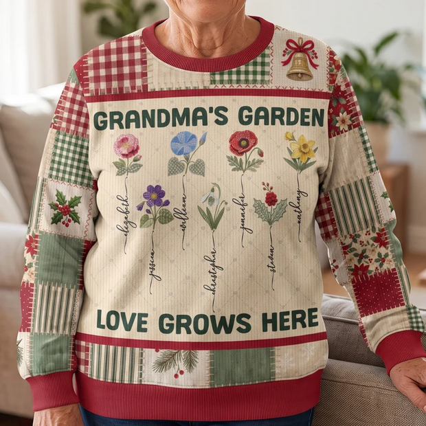 Grandma Garden Custom Birth Flower Gift - Personalized Ugly Sweatshirt