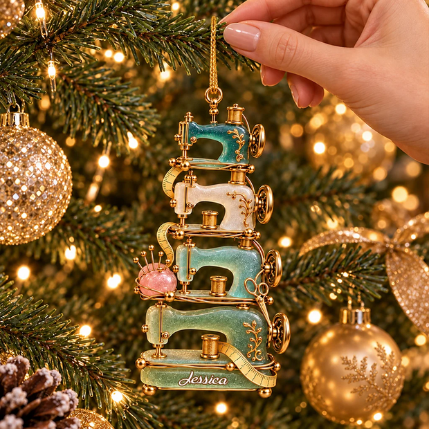 Just Loves Sewing Custom Name Christmas Gift For Her - Personalized Acrylic Ornament
