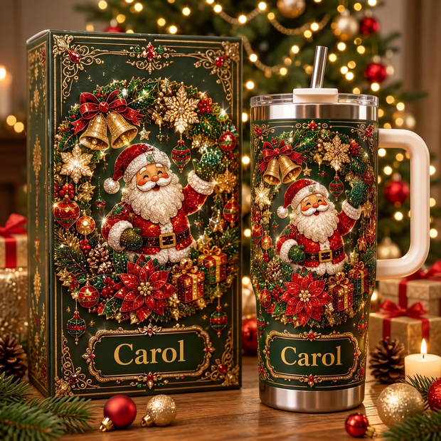 Santa Christmas Gift For Her, Festive Holiday Drinkware - Personalized Tumbler