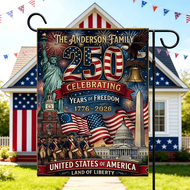 Patriotic 250th Anniversary Semiquincentennial Yard Decor - Personalized Flag - 250th Anniversary Gift