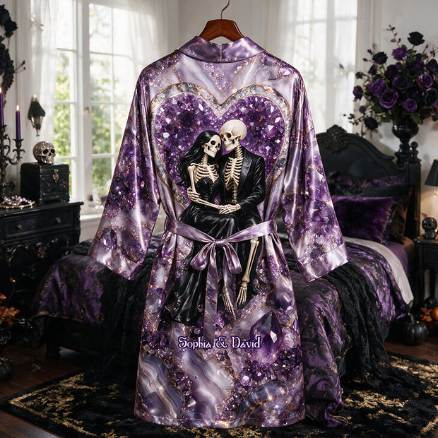 Till Death Do Us Part Skeleton Couple - Personalized Satin Robe