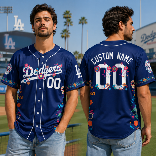 LAD Dia De Los Muerto - Personalized Baseball Jersey - Gift For Baseball Lovers, Sports Fans, Sports Lovers