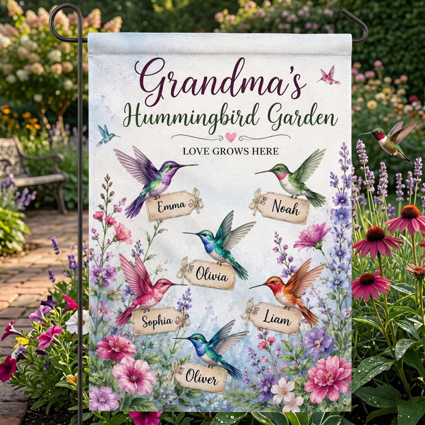 Grandma Hummingbird - Personalized Flag - Gift For Grandma