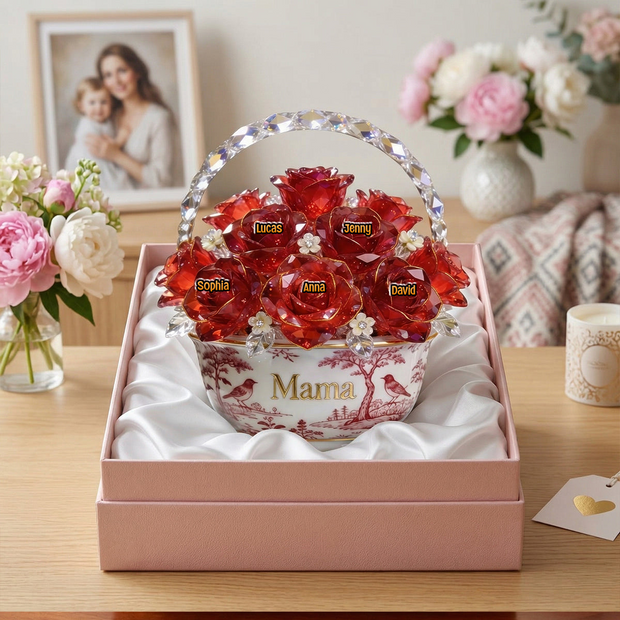 Toile De Jouy Flower Basket Mom - Personalized Acrylic Plaque - Gifts For Mother's Day CT01
