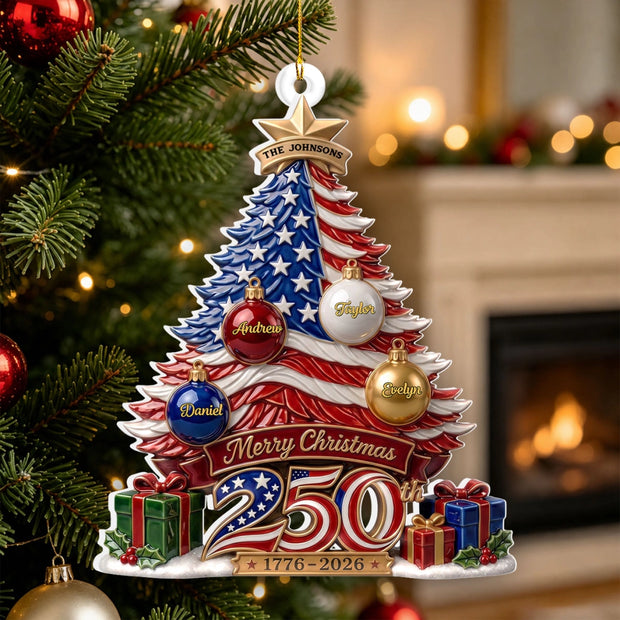 Merry Christmas America Turns 250 - Personalized 3D Acylic Ornament - Chrismas Gift For Family
