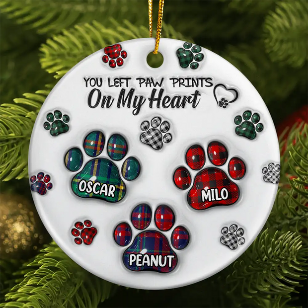 Memorial Dog Cat You Left Paw Prints On My Heart - Personalized Ceramic Ornament - Sympathy Gift For Pet Owners, Pet Lovers HN02