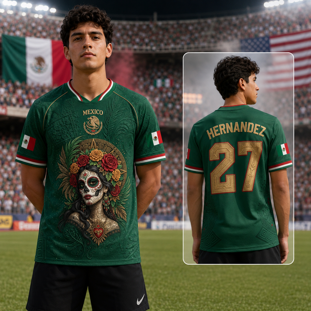 Mexico Football Lover La Catrina Art - Personalized Soccer Jersey - Gift For Football Lovers, World Cup