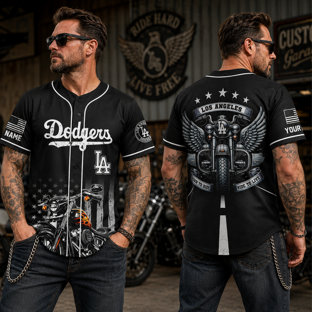 LAD Born To Ride Night - Personalized Baseball Jersey - Gift For Baseball Lovers, Sports Fans, Sports Lovers