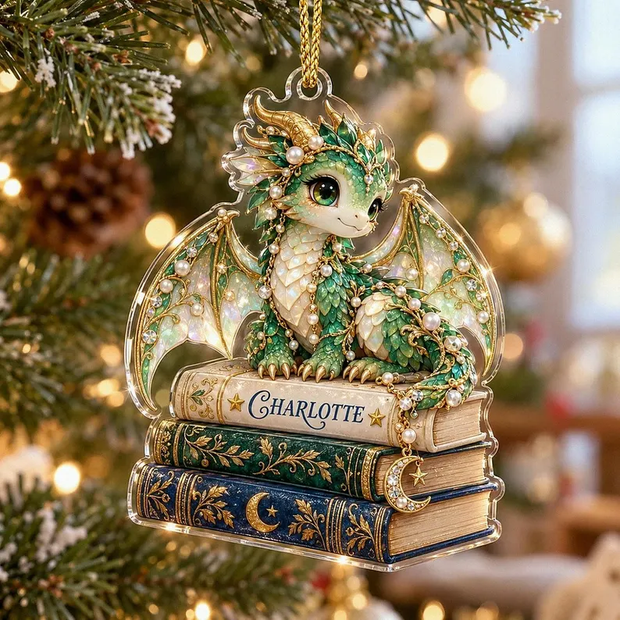 Custom Name Book Dragon Gifts For Book Lovers - Personalized Acrylic Ornament