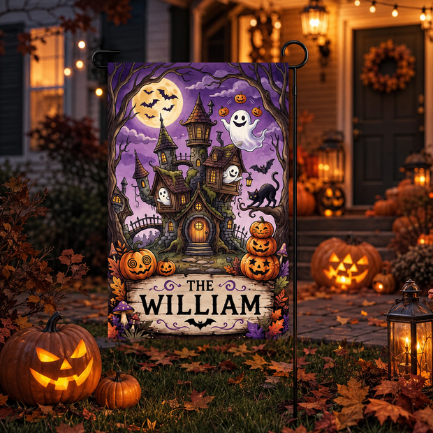 Haunted House - Personalized Flag - Halloween Gifts For Family
